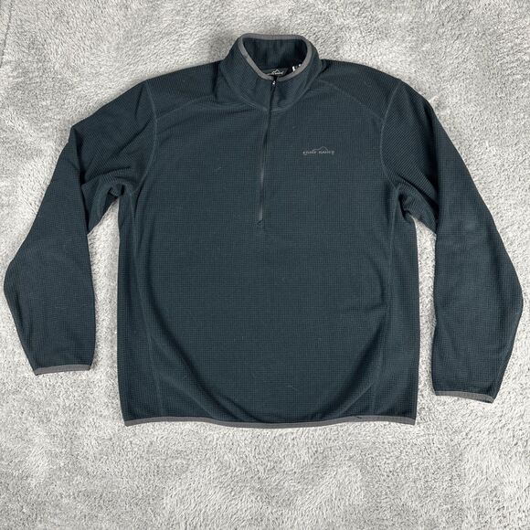 Eddie Bauer Men's Thermal Waffle Weave Zip Sweater L Navy Grey Hiking Layering - Picture 1 of 12
